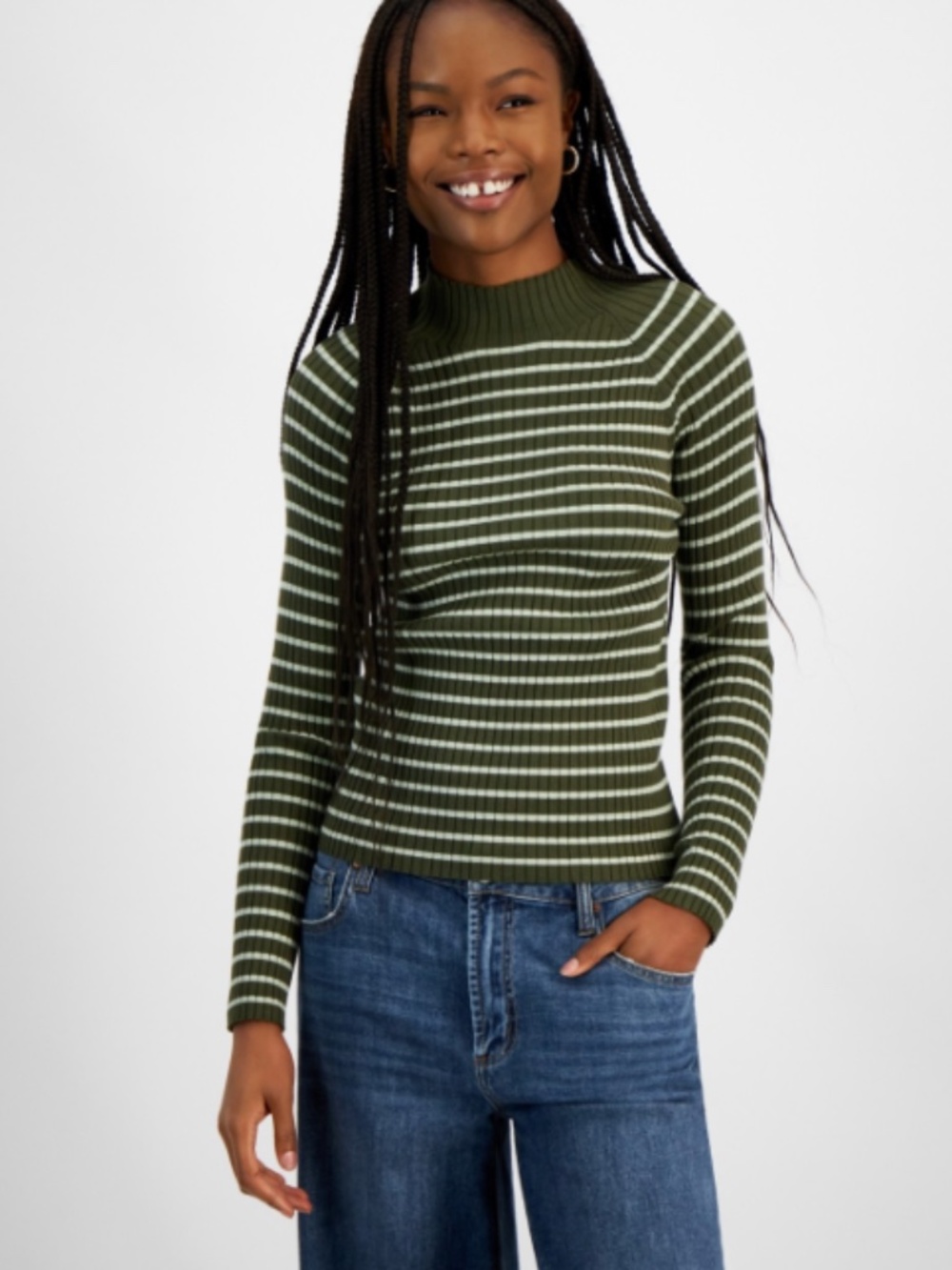 Hooked up by Iot Juniors' Fine Gauge Mock-Neck Striped Sweater SIZE S NWT